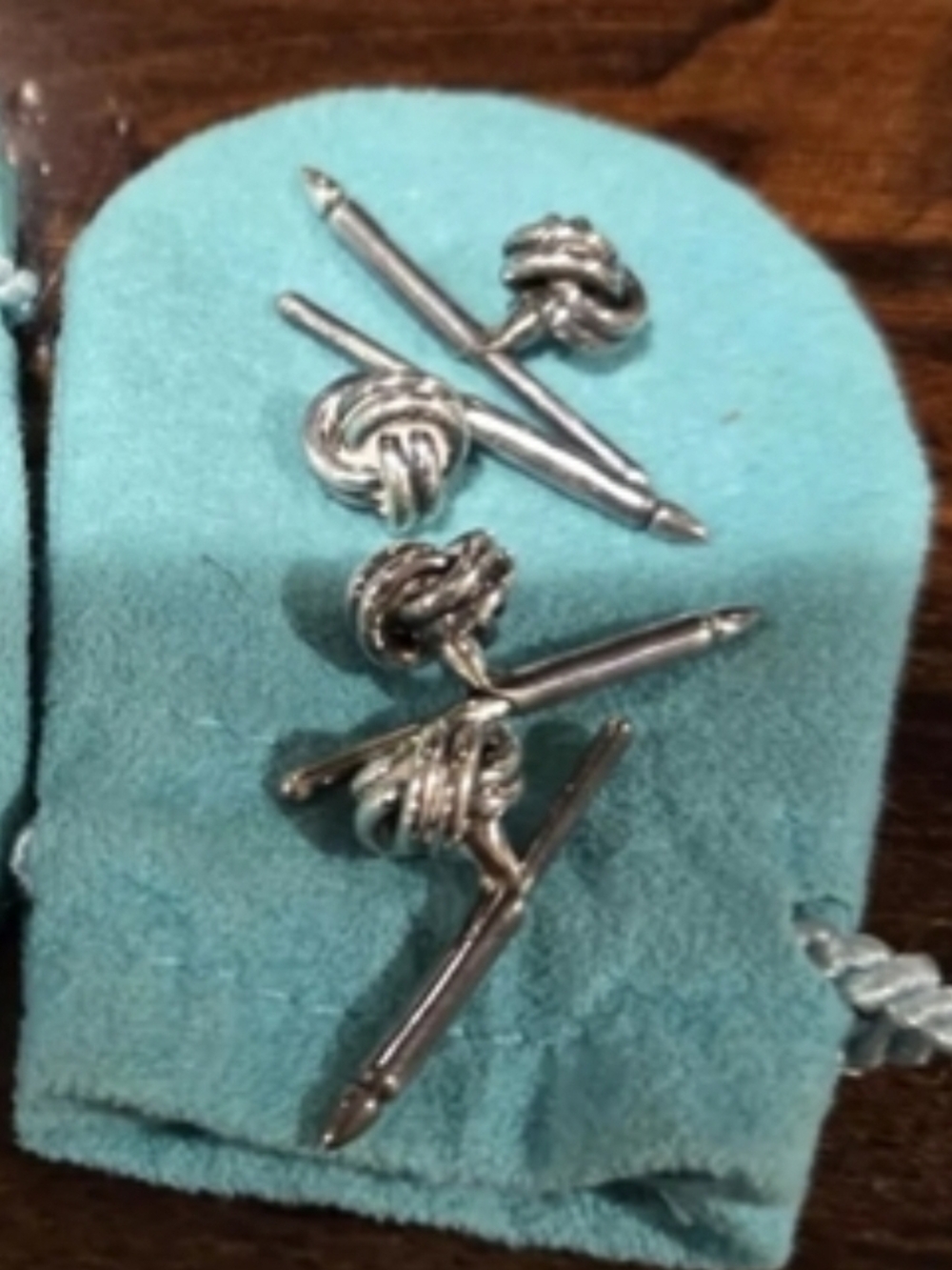 Tiffany & Co. Silver Knot Toggle Cufflinks on Tiffany Blue Pouch